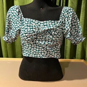 Floral Elastic Green Women's Top